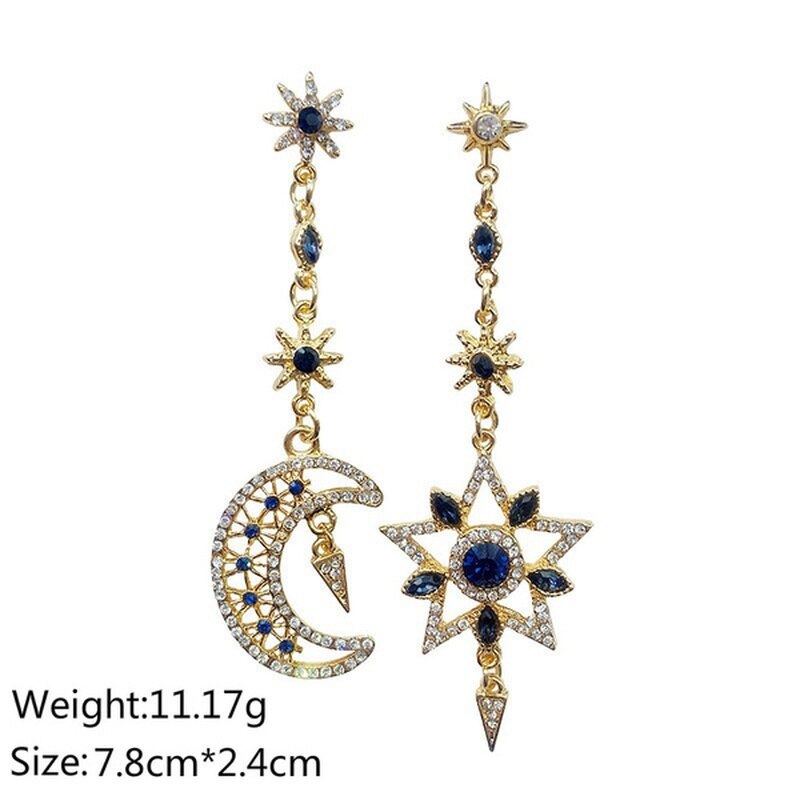 Asymmetrical Celestial Moon & Star Drop Earrings