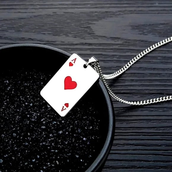 Ace of Spades, Ace of Hearts, Royal Flush Poker Necklace