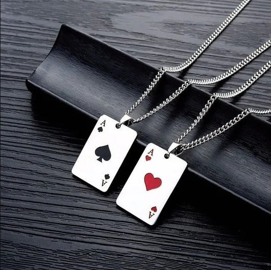 Ace of Spades, Ace of Hearts, Royal Flush Poker Necklace