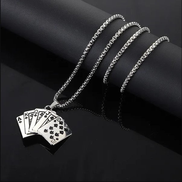 Ace of Spades, Ace of Hearts, Royal Flush Poker Necklace
