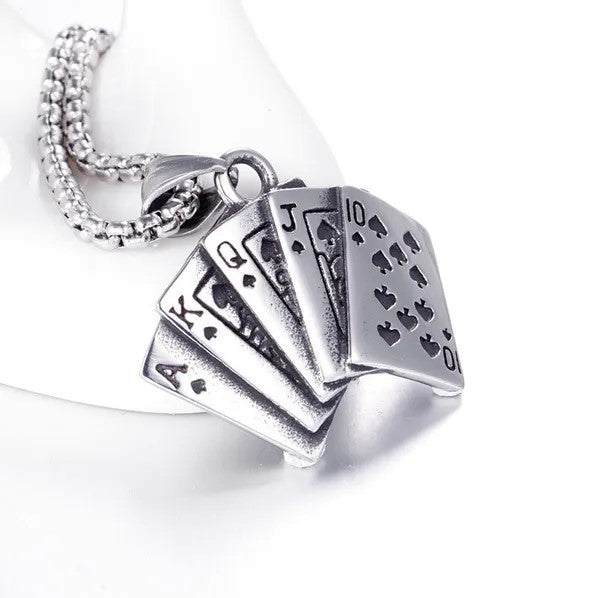 Ace of Spades, Ace of Hearts, Royal Flush Poker Necklace