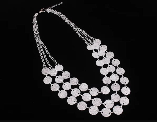 Statement Multi-Layer Sequins Choker Necklace with Round Charms
