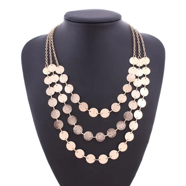 Statement Multi-Layer Sequins Choker Necklace with Round Charms