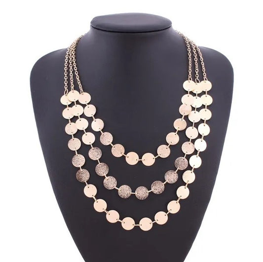 Statement Multi-Layer Sequins Choker Necklace with Round Charms