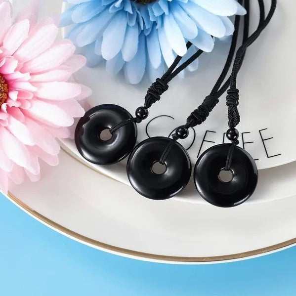 Natural Gemstone Donut Pendant Necklace