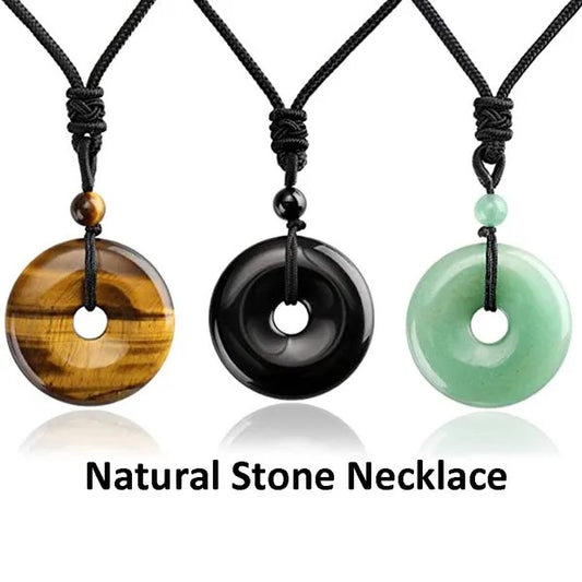 Natural Gemstone Donut Pendant Necklace