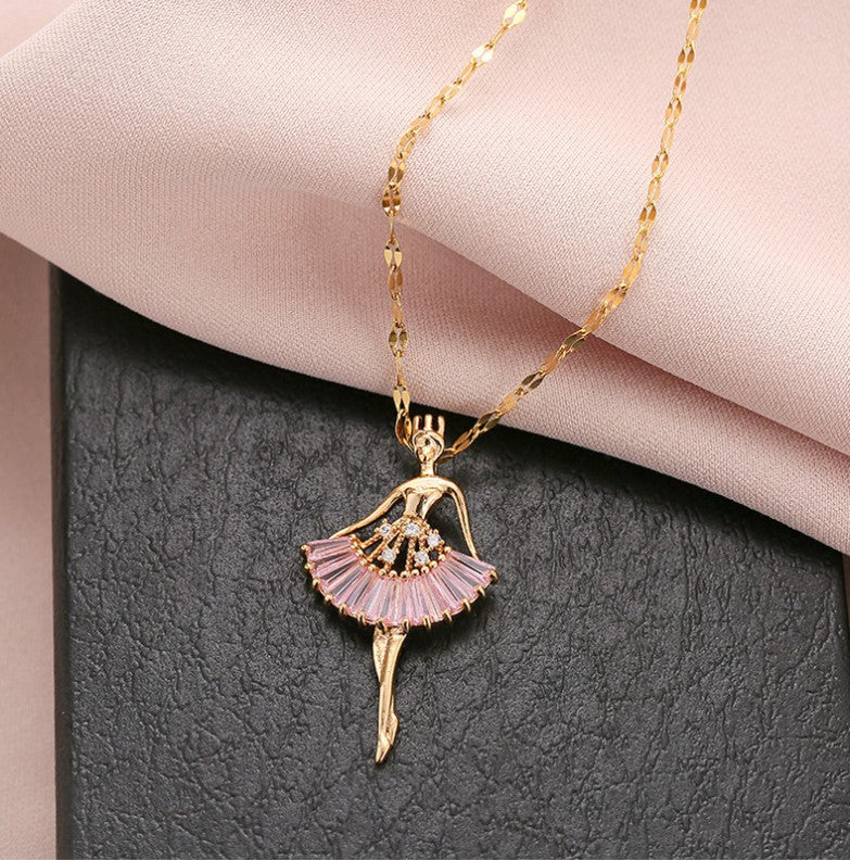 Ballerina Dancer Pendant Necklace  Pink  & Gold Dance Recital Gift  - Ballet