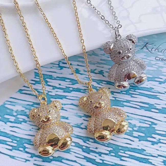 Beautiful Teddy Bear Crystal Necklace