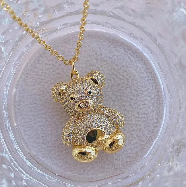 Beautiful Teddy Bear Crystal Necklace