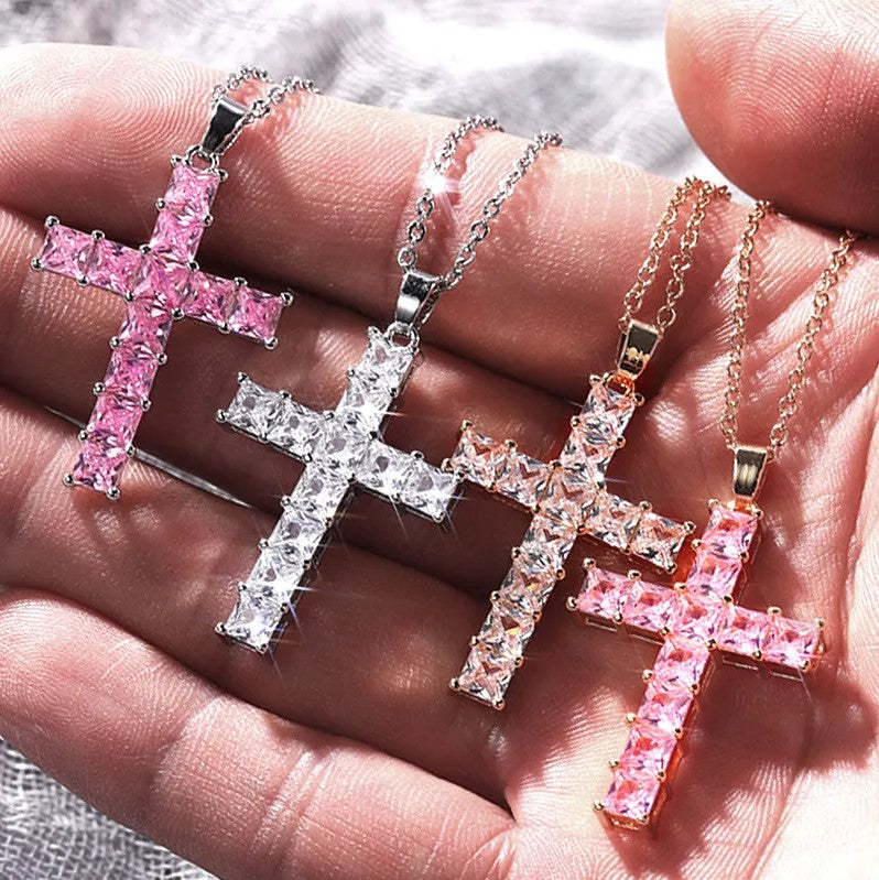 Diamond Pendant Cross Necklace Jesus
