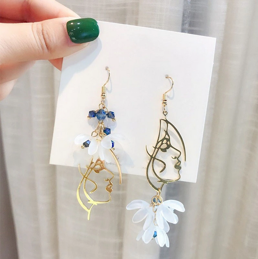 Bohemian Woman's Face with Flowers Earrings