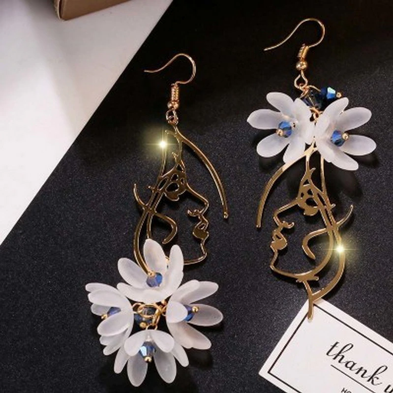Bohemian Woman's Face with Flowers Earrings
