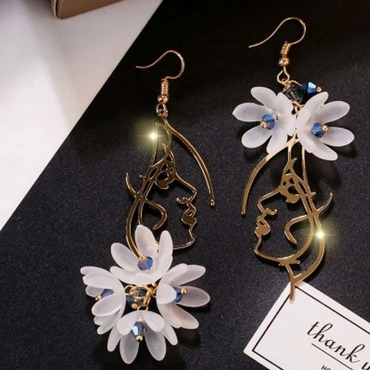 Bohemian Woman's Face with Flowers Earrings