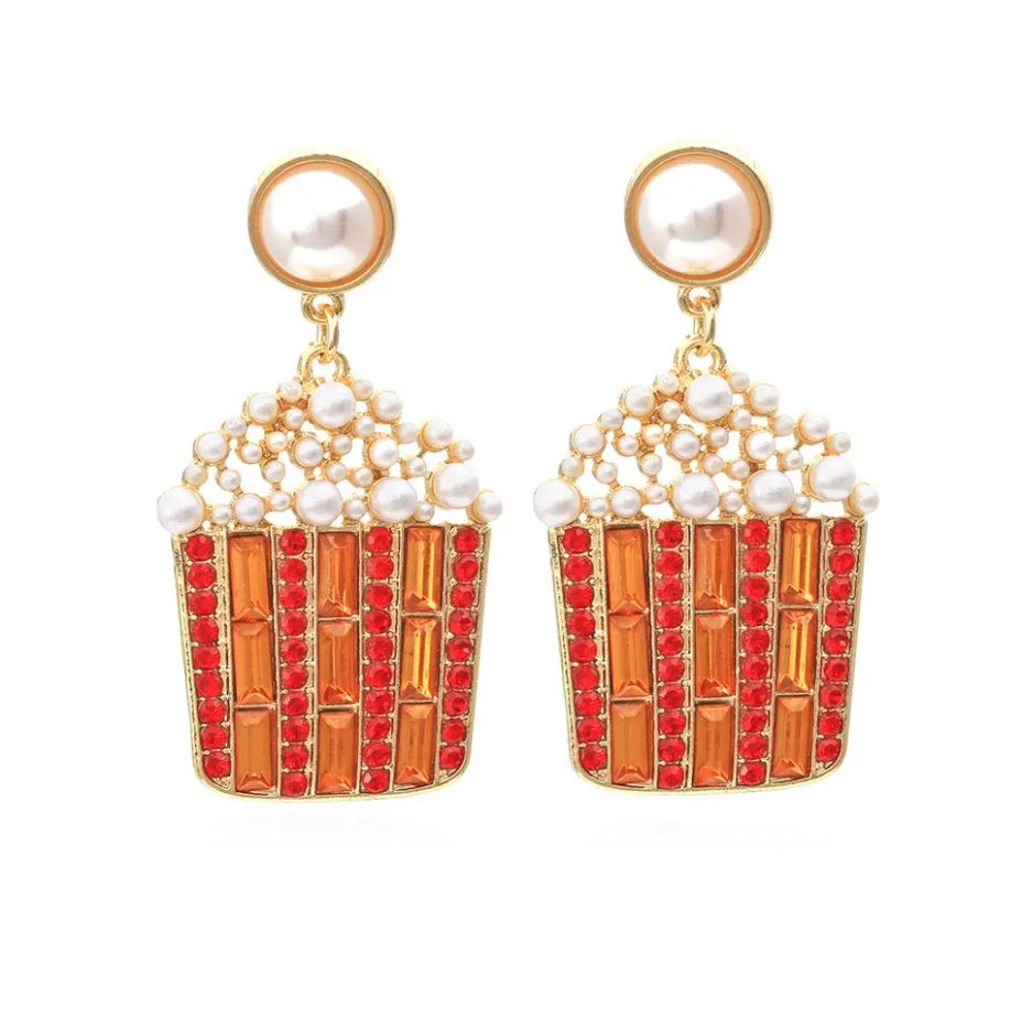 Popcorn Bucket Dangle Pearl Earrings
