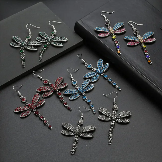 Colorful Crystal Dragonfly Dangle Earrings