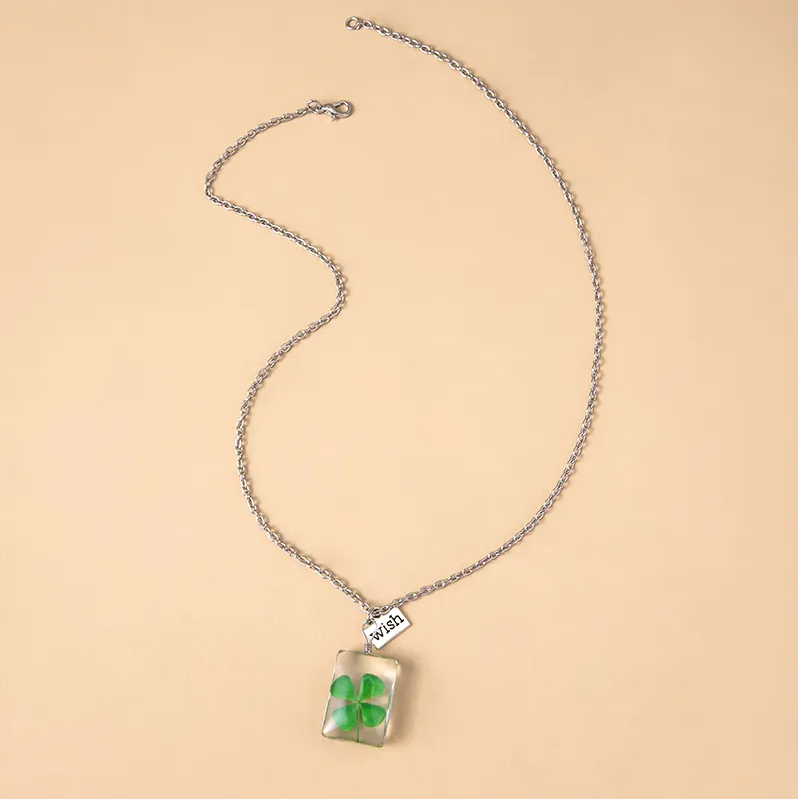Four (4) Leaf Clover Lucky Necklace, Wish Pendant