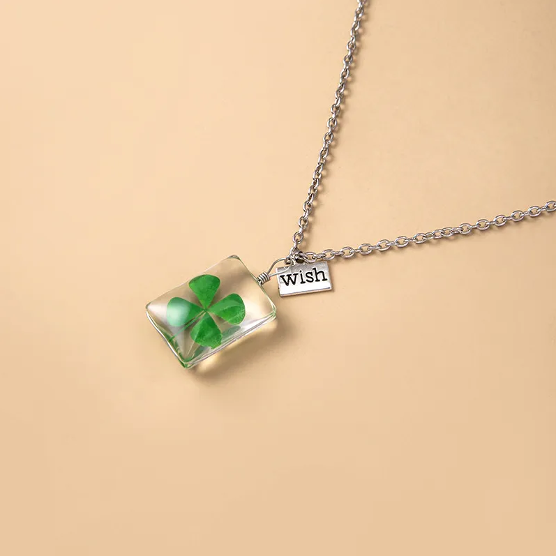 Four (4) Leaf Clover Lucky Necklace, Wish Pendant
