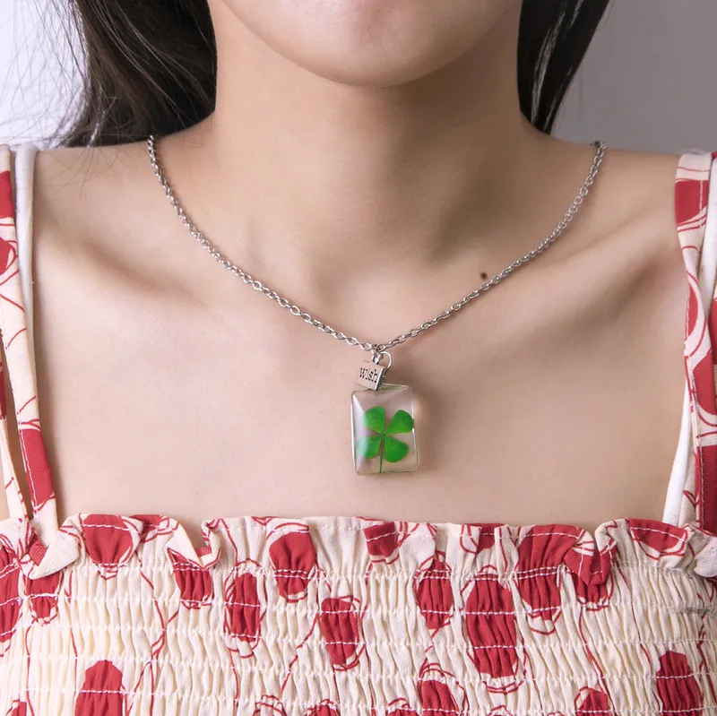 Four (4) Leaf Clover Lucky Necklace, Wish Pendant
