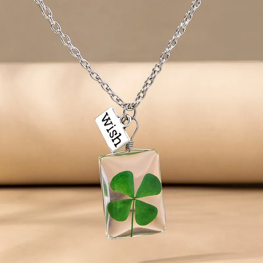 Four (4) Leaf Clover Lucky Necklace, Wish Pendant
