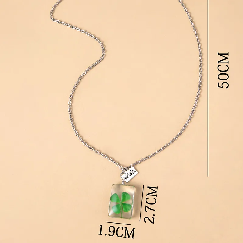 Four (4) Leaf Clover Lucky Necklace, Wish Pendant