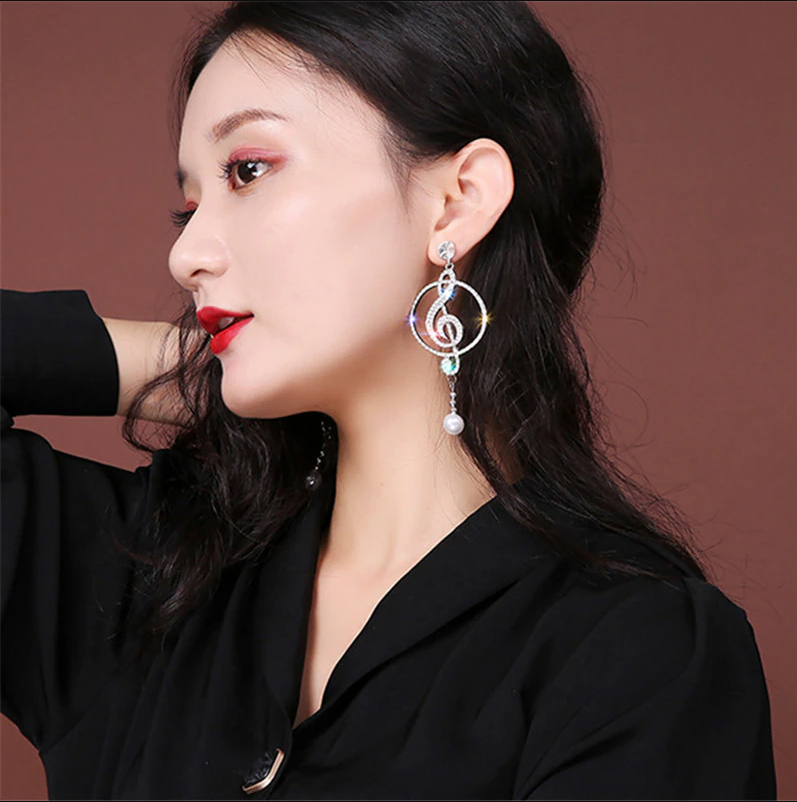 Large Pearl Treble Clef, Music Note Earrings