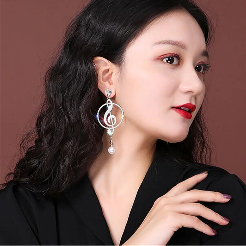Large Pearl Treble Clef, Music Note Earrings