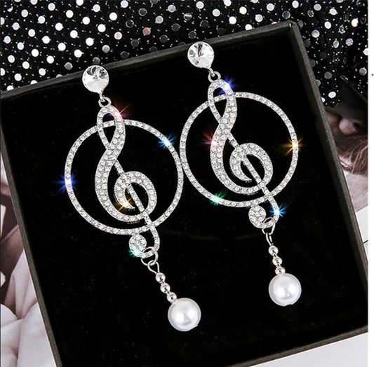 Large Pearl Treble Clef, Music Note Earrings
