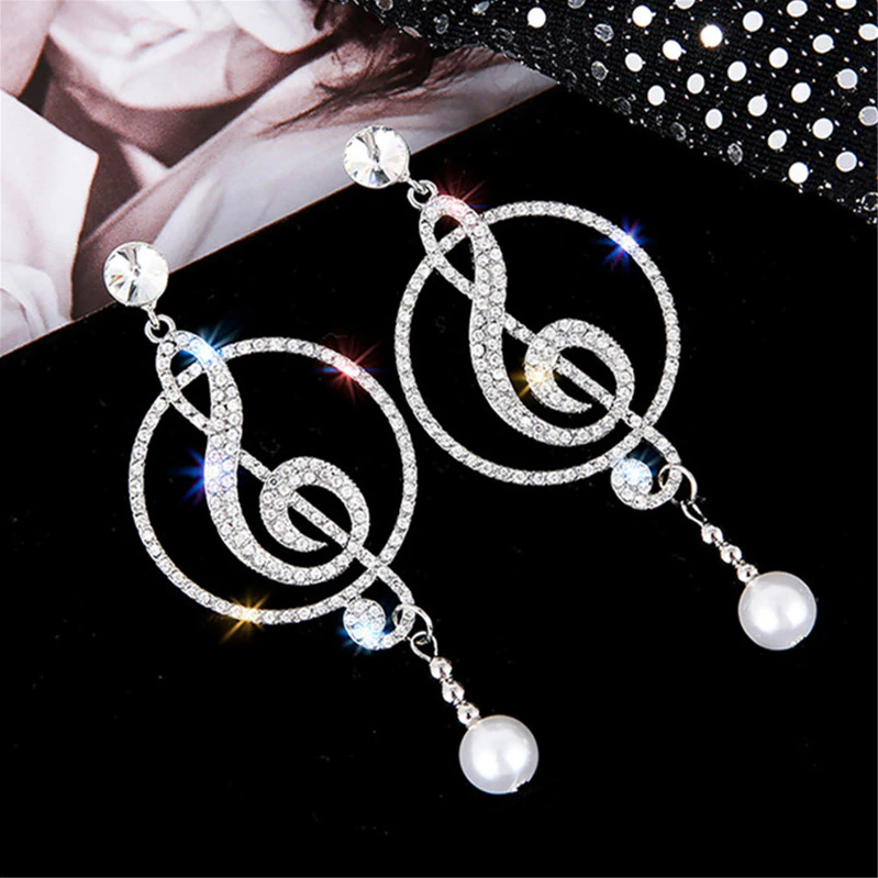 Large Pearl Treble Clef, Music Note Earrings