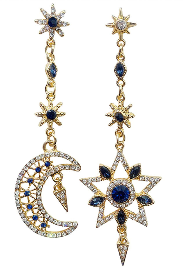 Asymmetrical Celestial Moon & Star Drop Earrings