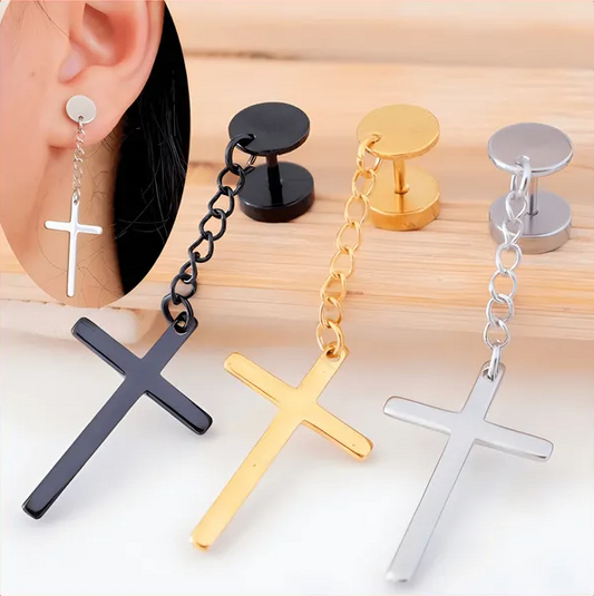 2 Piece Dangling Cross Earrings