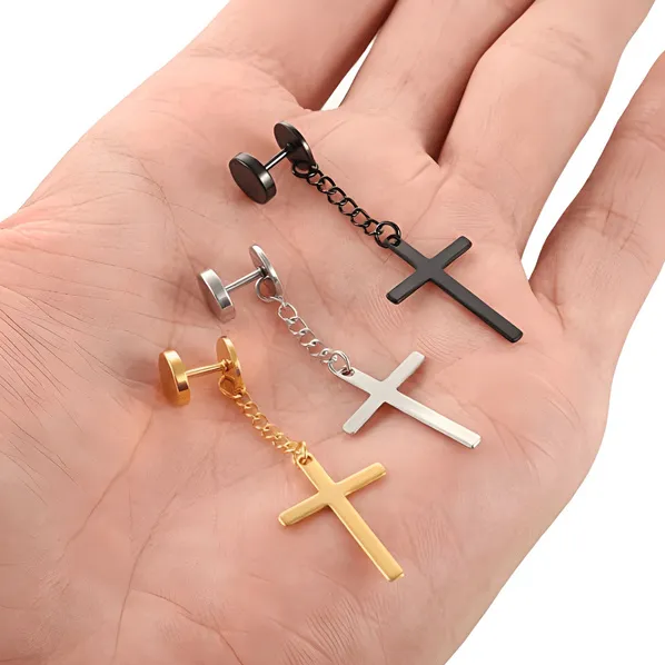 2 Piece Dangling Cross Earrings