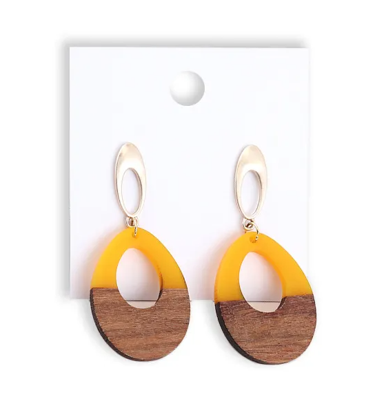 Wooden Geometric Teardrop Acrylic Earrings