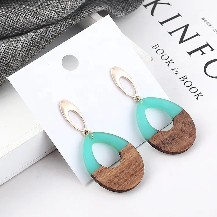Wooden Geometric Teardrop Acrylic Earrings