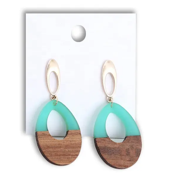 Wooden Geometric Teardrop Acrylic Earrings