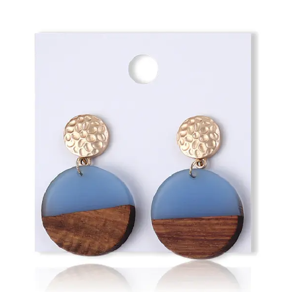 Wooden Geometric Round Resin Earrings