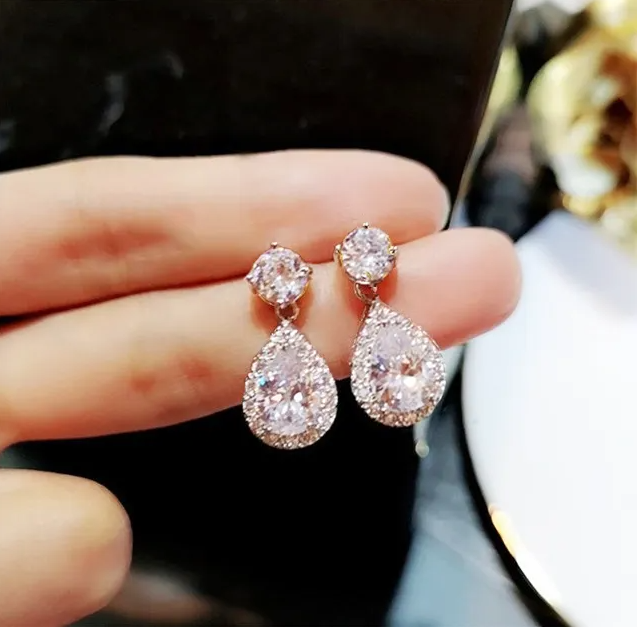 Colorful Waterdrop Pear Crystal Earrings
