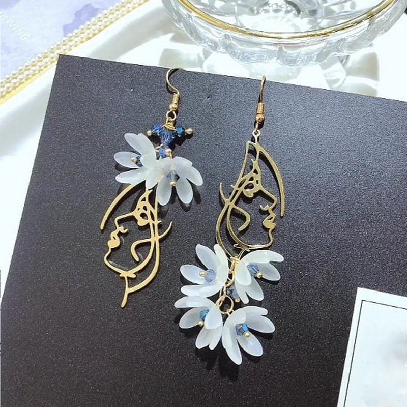 Bohemian Woman's Face with Flowers Earrings