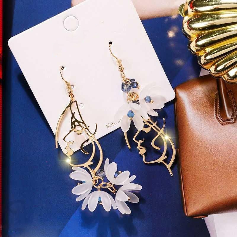 Bohemian Woman's Face with Flowers Earrings