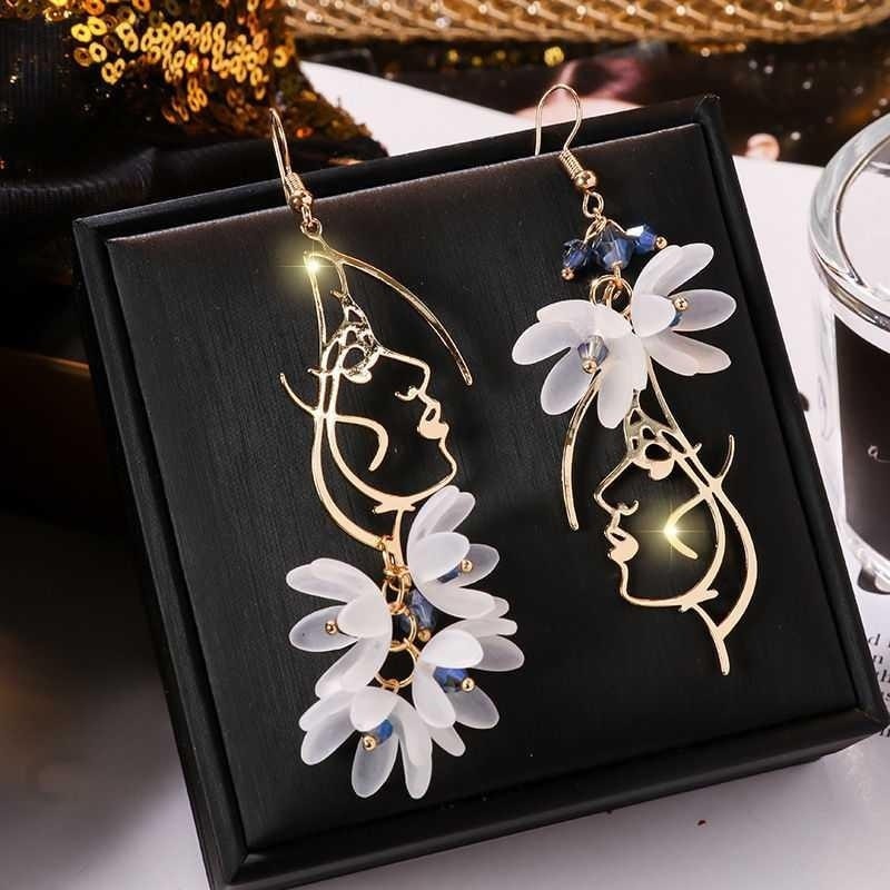 Bohemian Woman's Face with Flowers Earrings