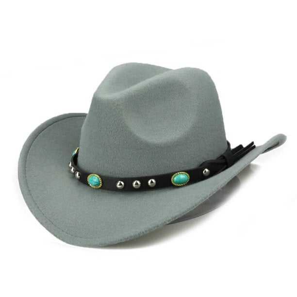 Western Cowboy, Cowgirl Hat, Turquoise Strap, Men Women Retro Wide Brim