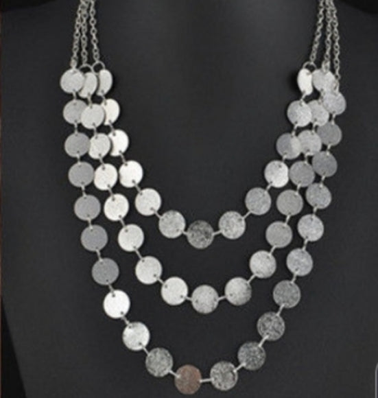 Statement Multi-Layer Sequins Choker Necklace with Round Charms