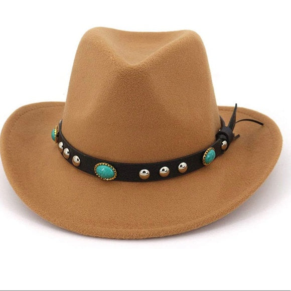 Western Cowboy, Cowgirl Hat, Turquoise Strap, Men Women Retro Wide Brim