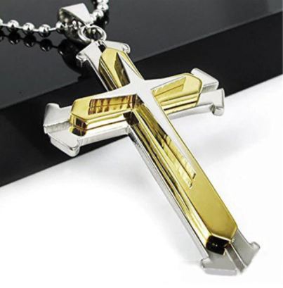 Cross Stainless Steel Byzantine 3 Layer Necklace