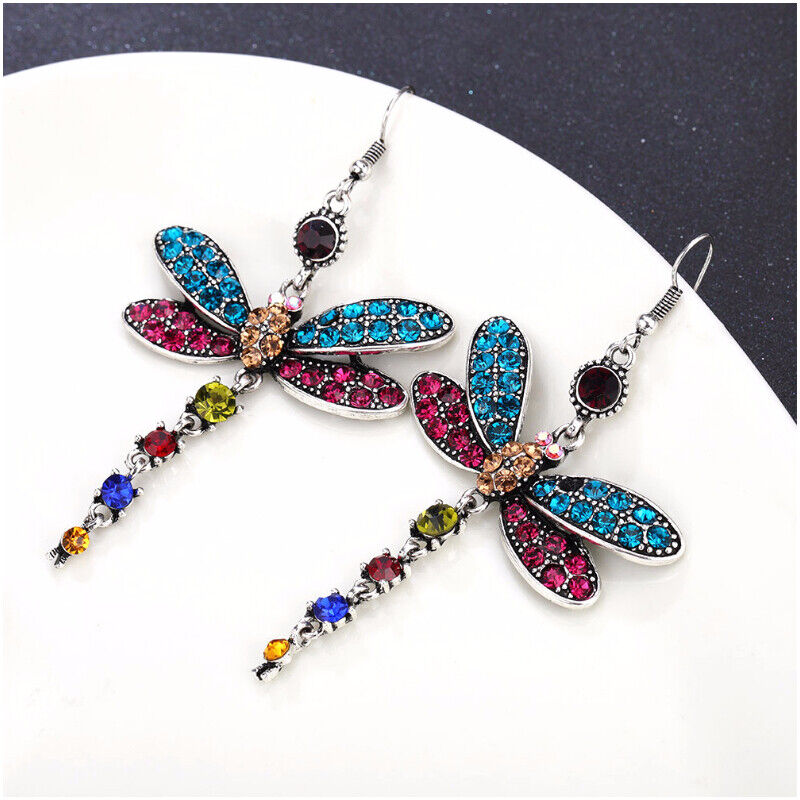 Colorful Crystal Dragonfly Dangle Earrings