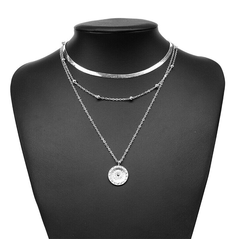 Trendy Silver Women Three Layered Choker Necklace
