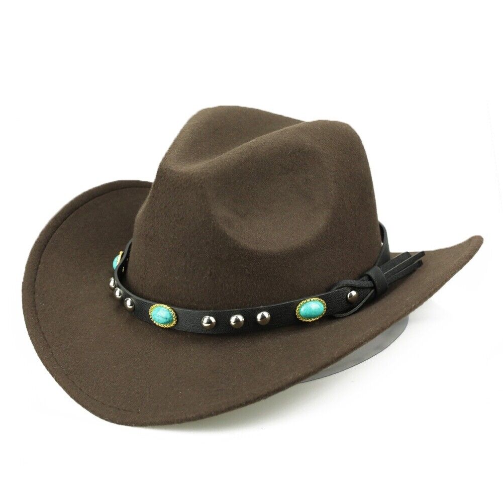 Western Cowboy, Cowgirl Hat, Turquoise Strap, Men Women Retro Wide Brim