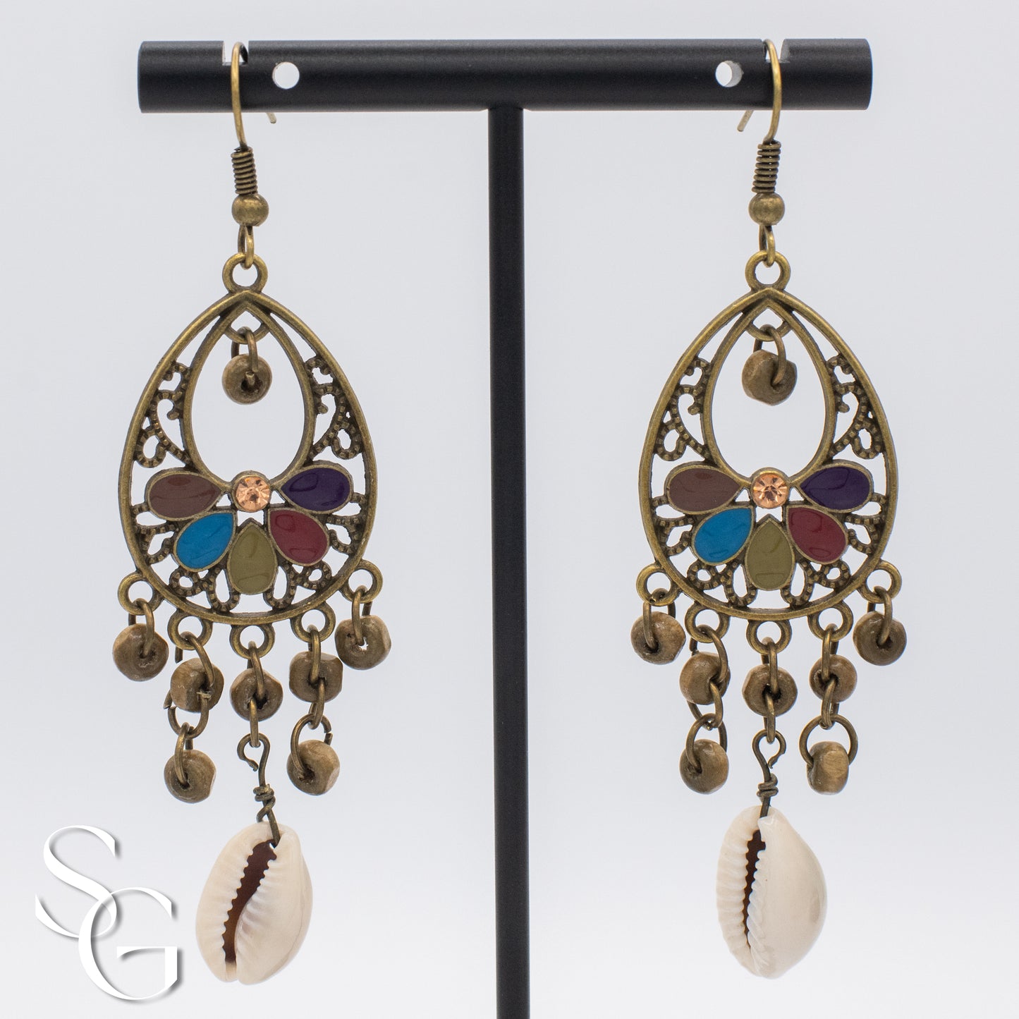3 Pairs/Set Bohemian Boho Earrings - Feather, Tassle and Shell, C#1