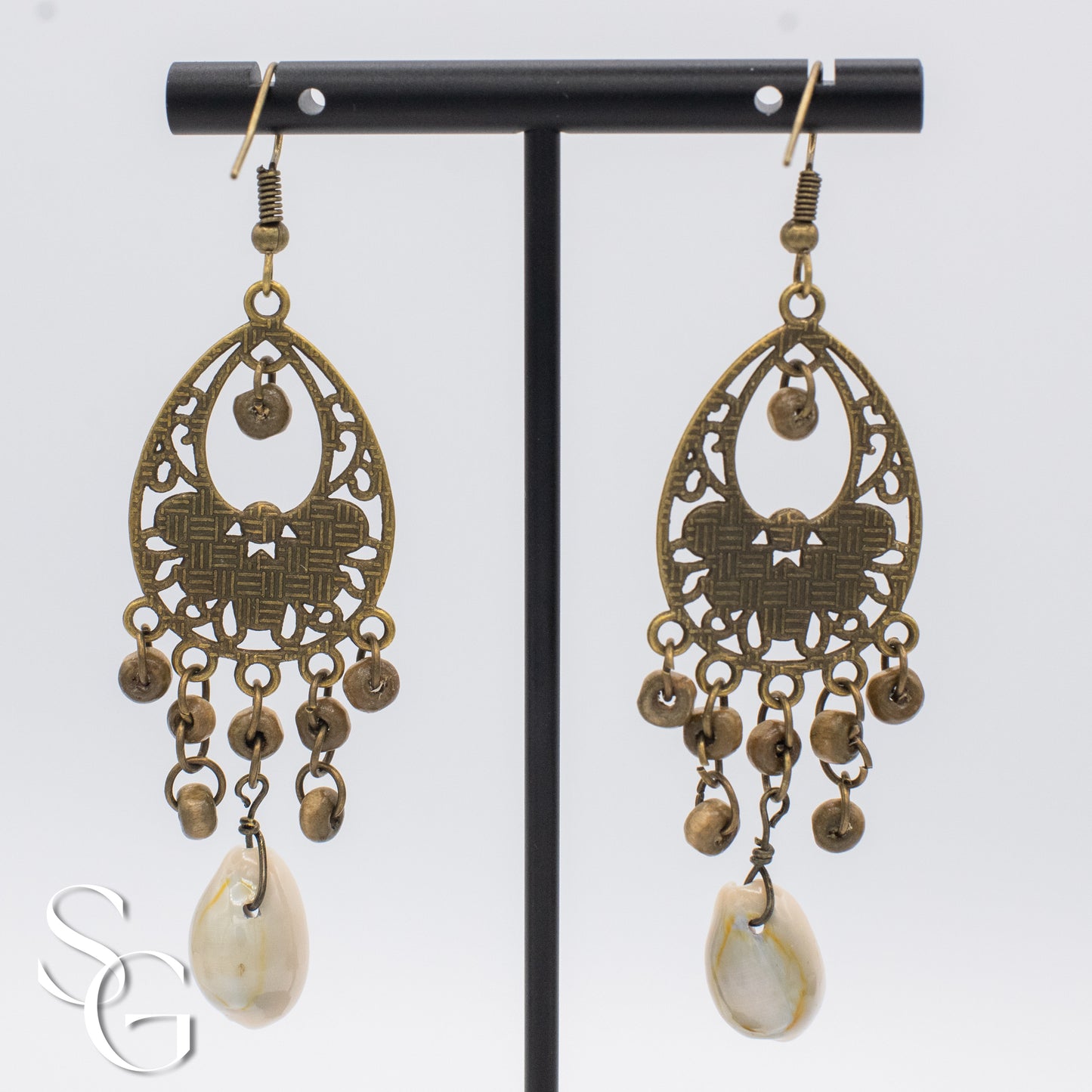 3 Pairs/Set Bohemian Boho Earrings - Feather, Tassle and Shell, C#1