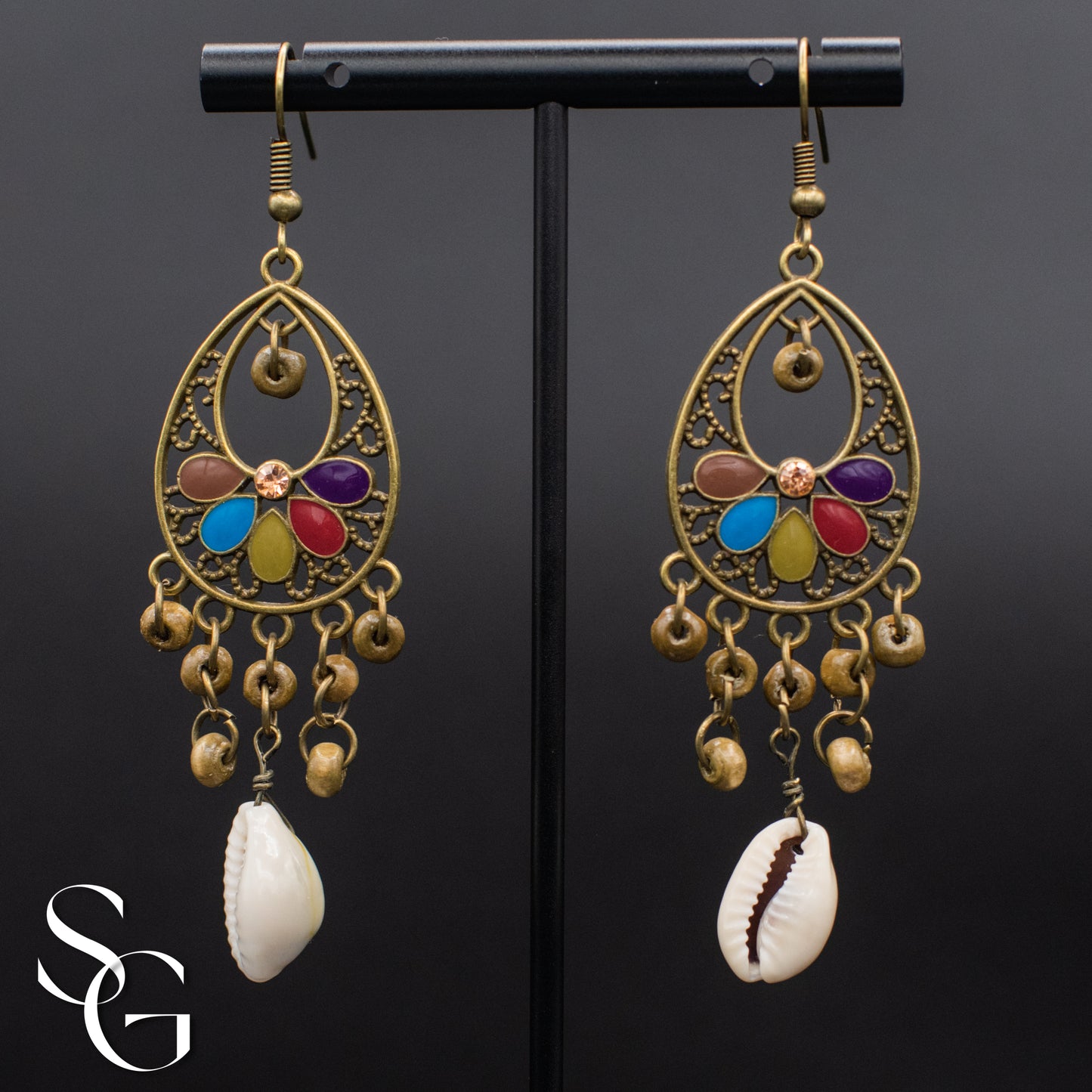 3 Pairs/Set Bohemian Boho Earrings - Feather, Tassle and Shell, C#1