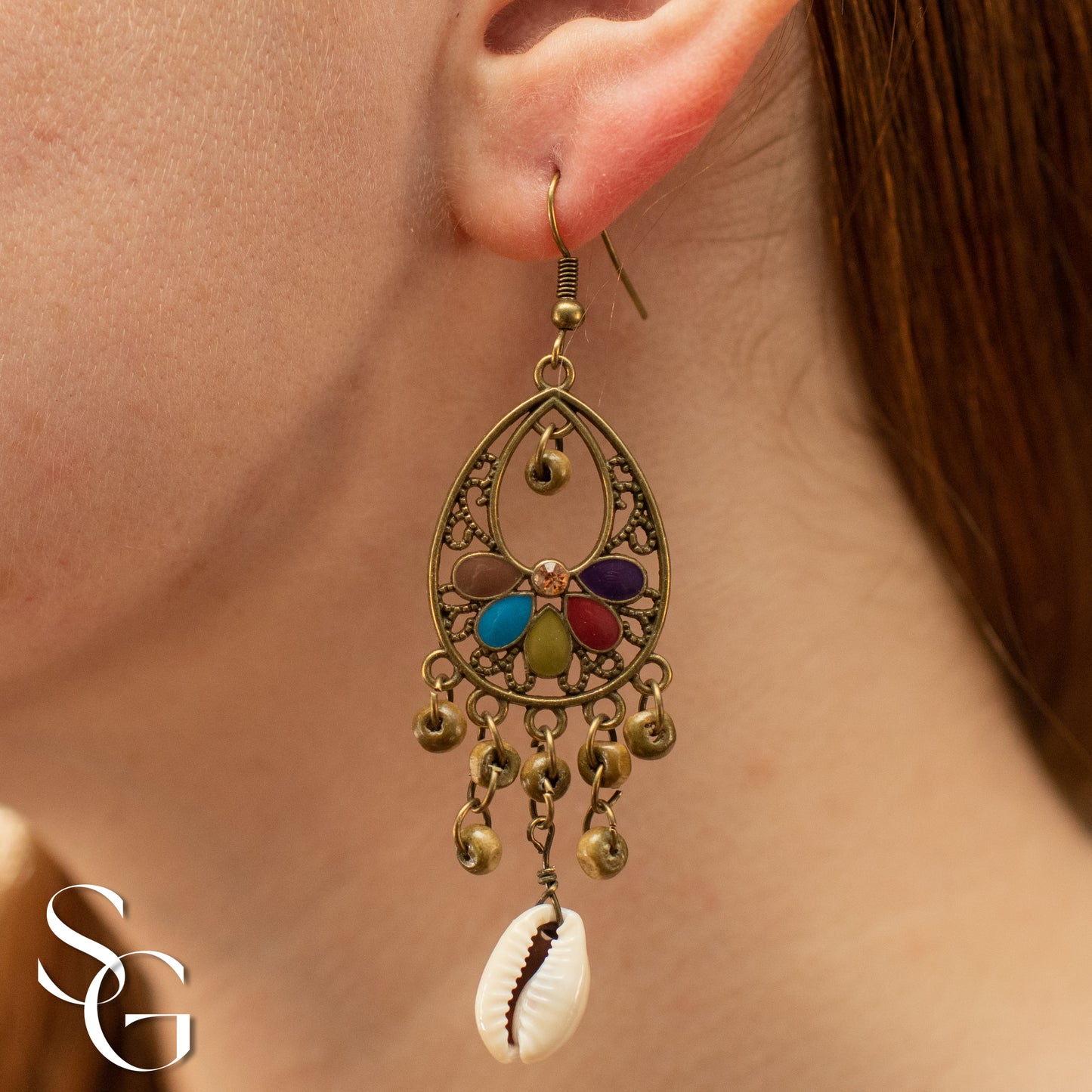 3 Pairs/Set Bohemian Boho Earrings - Feather, Tassle and Shell, C#1